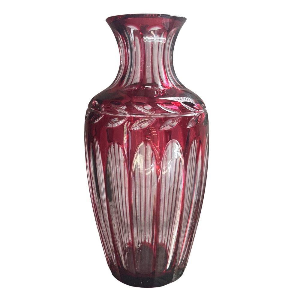 WMF Cristal Cabinet Ruby Red Cut To Clear Lead Crystal Vase Chipped Rim